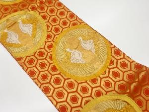 亀甲・丸に向かい鶴模様織出し袋帯